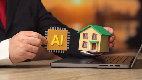 A home with AI technology. A next-generation smart home. Security and energy Stock Footage 342813475