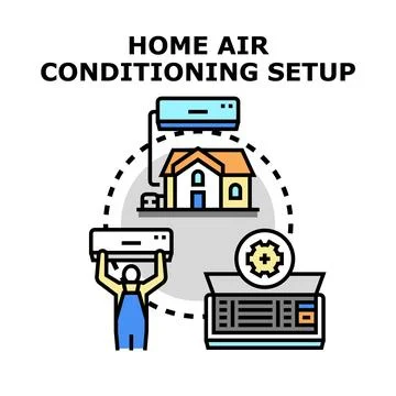 Home air conditioning setup process icon concept Ilustración de archivo