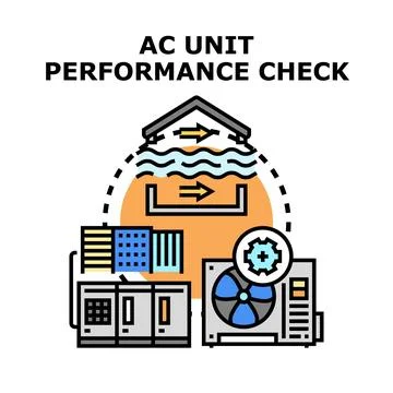 Home air conditioning unit performance checking process Ilustración de archivo