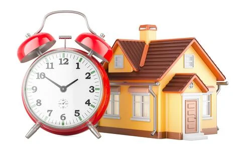 Home with alarm clock, 3D rendering Illustrazione stock