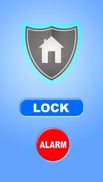 Home alarm system interface on light blue background, illustration Fotos Stock
