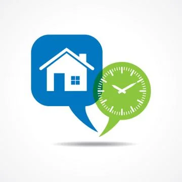 Home and clock in message bubble stock vector Stock Illustration
