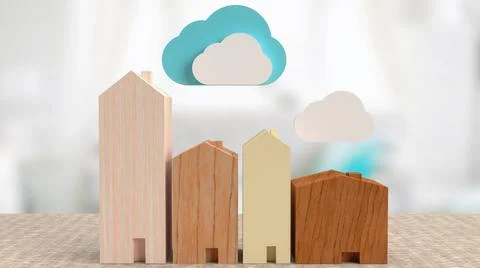 Home and cloud for smart home  technology concept 3d rendering Stock Illustration