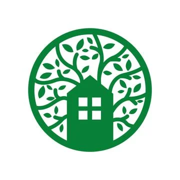 Home and Tree Logo Design Template Stock Illustration