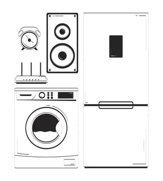 Home appliances doodle linear objects set Illustrazione stock