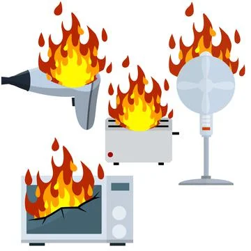 Home appliances on fire. Broken toaster Stock Illustration