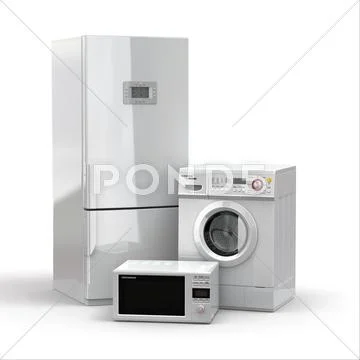 Home appliances. refrigerator, microwave and washing maching. Stock Illustration