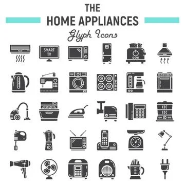 Home appliances solid icon set, technology symbols Illustrazione stock