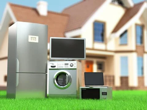 Home appliances. tv, refrigerator, microwave, laptop and  washing maching. Stock Illustration