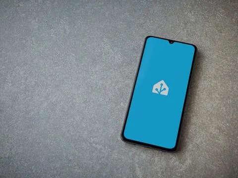 Home Assistant app launch screen on smartphone on ceramic stone background Stock Photos