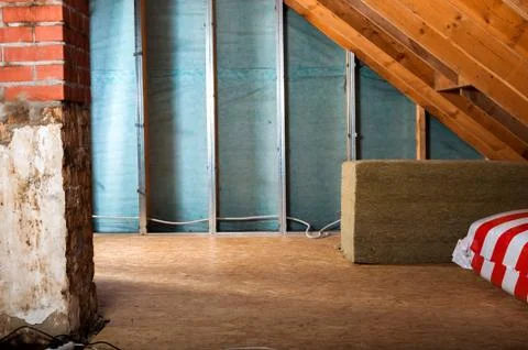 Home attic insulation Stock Photos