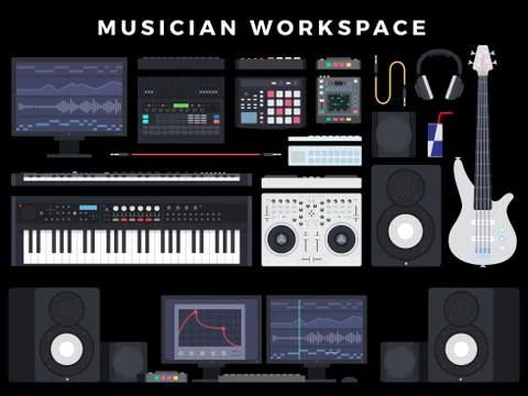 Home Audio Studio Computer Music Sound Station Music recording, post production Stock Illustration
