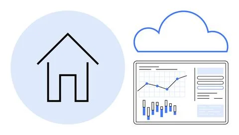 Home Automation Concept with Data Analytics and Cloud Storage Stock Illustration