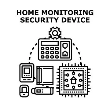 Home automation connecting smart security monitoring devices Stock Illustration