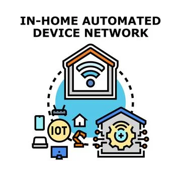Home automation device network connecting smart household Illustrazione stock
