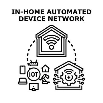 Home automation device network connecting smart household Stock Illustration