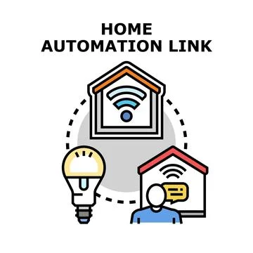 Home automation link connecting smart devices wirelessly Stock Illustration