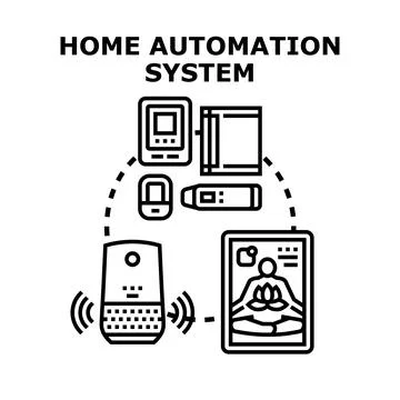 Home automation system controlling smart electronic devices Stock Illustration