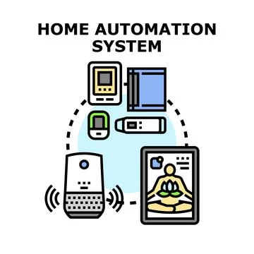 Home automation system controlling smart electronic devices Stock Illustration