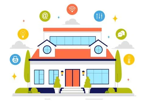 Home Automation Vector Illustration featuring a Smart Home Controlled via S.. Stockillustratie