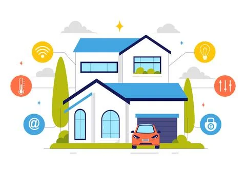 Home Automation Vector Illustration featuring a Smart Home Controlled via S.. Stockillustratie