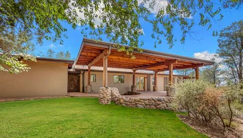 A Home backyard with a patio Stock Photos