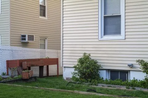 A home backyard with a yard Stock Photos