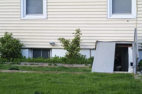 A home backyard with a yard Stock Photos
