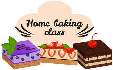 Home baking class design elements with desserts, cakes. Culinary masterclass Stock Illustration