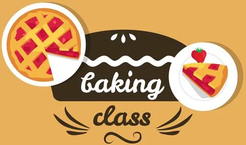 Home baking class design elements with desserts, cakes. Culinary masterclass Stock Illustration