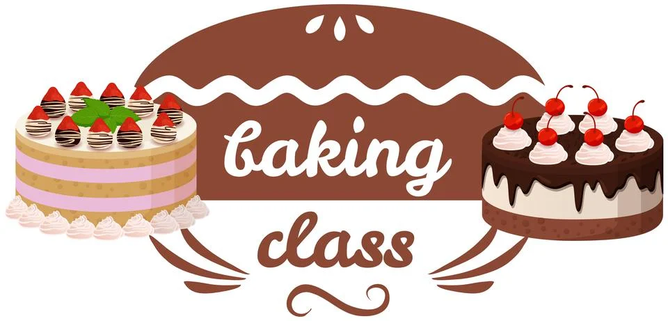 Home baking class design elements with desserts, cakes. Culinary masterclass Stock Illustration