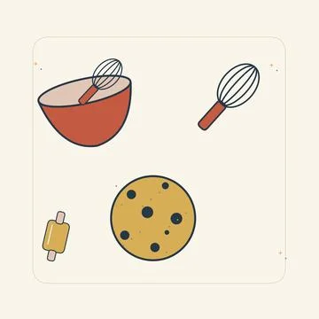 Home baking as a mindful creative hobby. Decorative flat vector composition w イラスト素材