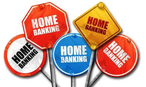 Home banking, 3D rendering, rough street sign collection Stock Illustration