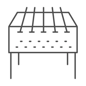 Home barbecue brazier thin line icon, bbq concept, grill sign on white Stock Illustration