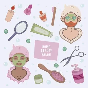 Home beauty salon, spa date Stock Illustration