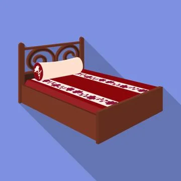 Home bed with cushion in the shape of an oval.Bed with red mattress.Bed single Stock Illustration