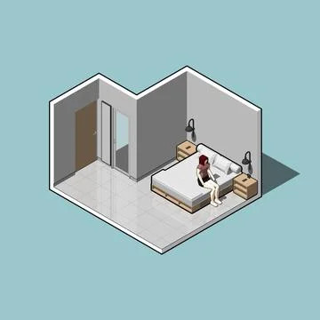 Home Bedroom 3D Interior Vector Illustration Illustrazione stock