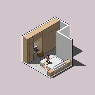Home Bedroom 3D Isometric vector Illustration Stock Illustration