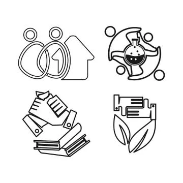 Home book laboratory Commitment Teamwork Together Outline Logo 스톡 일러스트