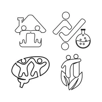 Home brain leaf Commitment Teamwork Together Outline Logo 스톡 일러스트