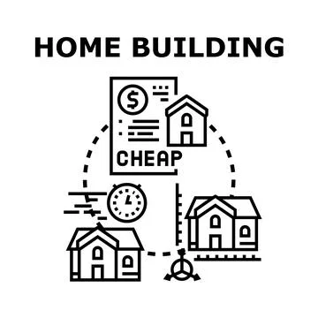 Home building construction process planning and development Ilustración de archivo
