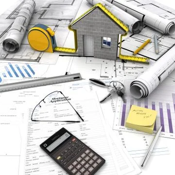 Home building process Illustrazione stock