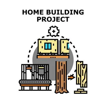 Home building project conceptualizing modular construction process Ilustración de archivo
