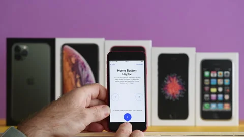 Home Button Haptic Setup on iPhone SE Stock Footage 298727080