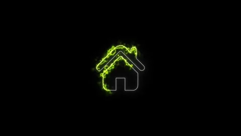 Home button icon animation with Green Energy effect on black background. Video stock 310715725