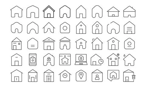 Home button outline icon set black and white vector, house icon Stock-Illustration