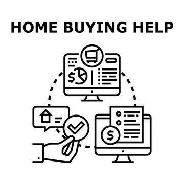 Home buying help process illustration for purchasing property Stock-Illustration
