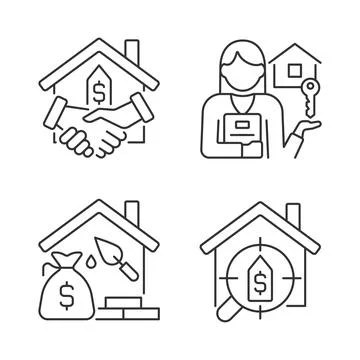 Home buying process linear icons set イラスト素材