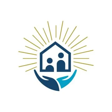 Home care logo design vector. helping hand and house symbol graphic concept Stock Illustration