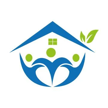 Home care logo design vector illustration 3 human house icon Ilustración de archivo